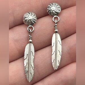 Vintage Navajo Sterling Silver Feather Earrings, Native American Jewelry